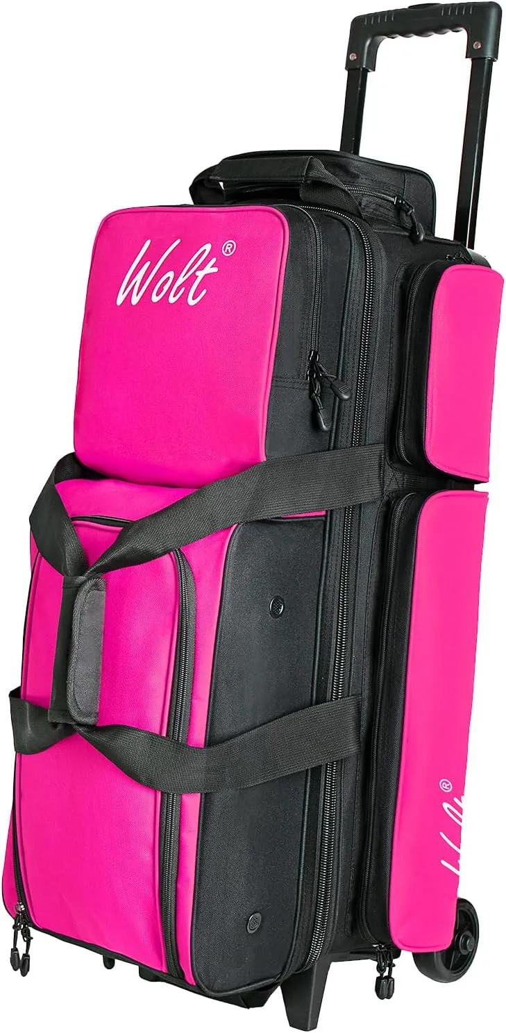 WOLT 3 Ball Bowling Bags with Wheels,Bowling Ball Bag 3 Ball Roller with Separate Shoe Compartment and Accessory Pocket, Retractable Handle Extends to 38