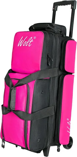 WOLT 3 Ball Bowling Bags with Wheels,Bowling Ball Bag 3 Ball Roller with Separate Shoe Compartment and Accessory Pocket, Retractable Handle Extends to 38