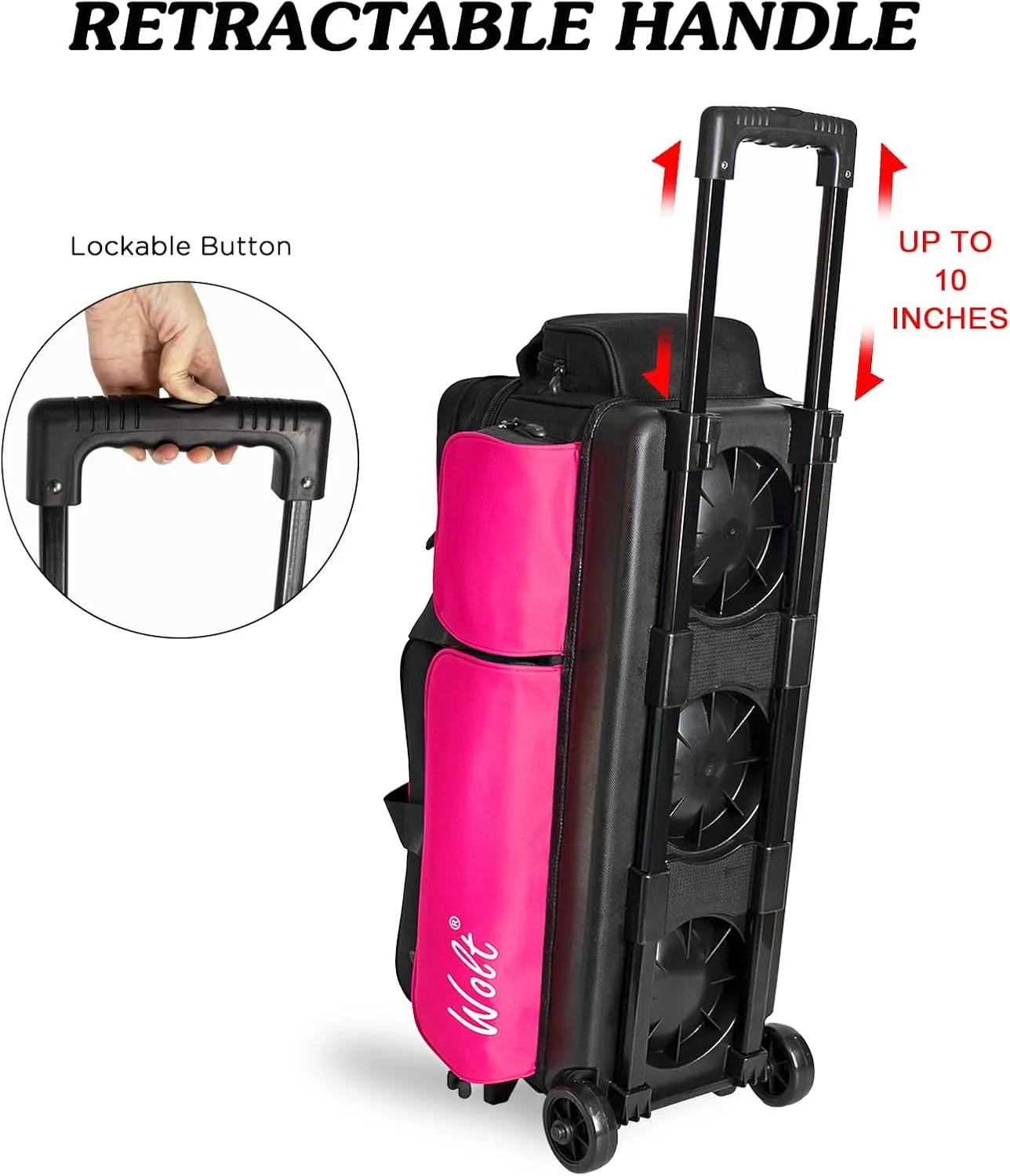 WOLT 3 Ball Bowling Bags with Wheels,Bowling Ball Bag 3 Ball Roller with Separate Shoe Compartment and Accessory Pocket, Retractable Handle Extends to 38
